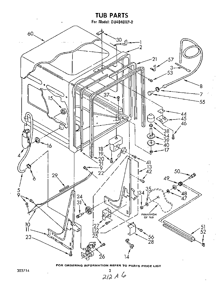 TUB , LITERATURE AND OPTIONAL Diagram and Parts List for DU4040XP0  Whirlpool Dishwasher