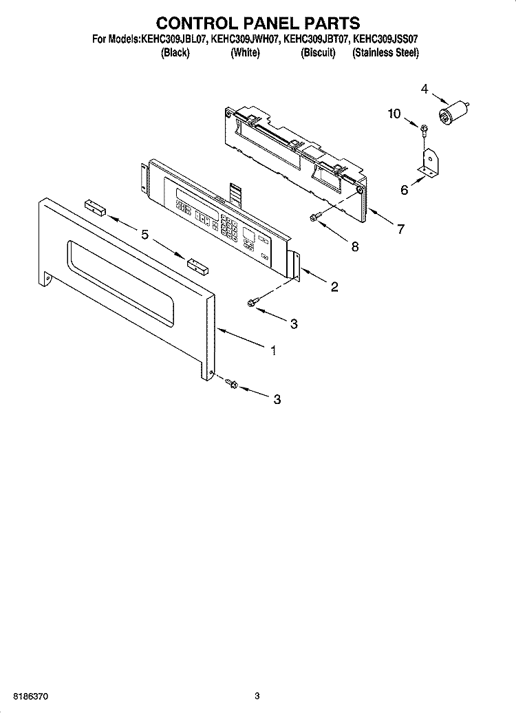 CONTROL PANEL PARTS Diagram and Parts List for KEHC309JSS07  KitchenAid Microwave Oven Combo