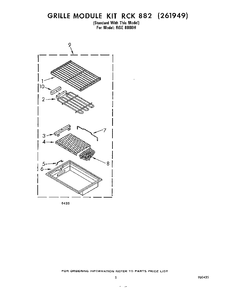 GRILL RCK882(261949) Diagram and Parts List for RGE8800H  Whirlpool Range