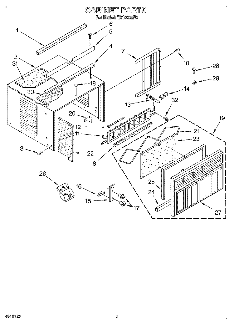 CABINET Diagram and Parts List for TA10002F0  Whirlpool Air Conditioner