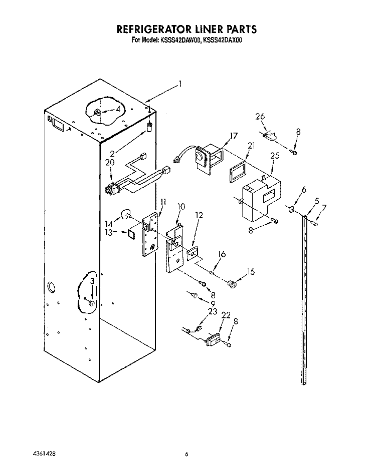 REFRIGERATOR LINER Diagram and Parts List for KSSS42DAW00  KitchenAid Refrigerator