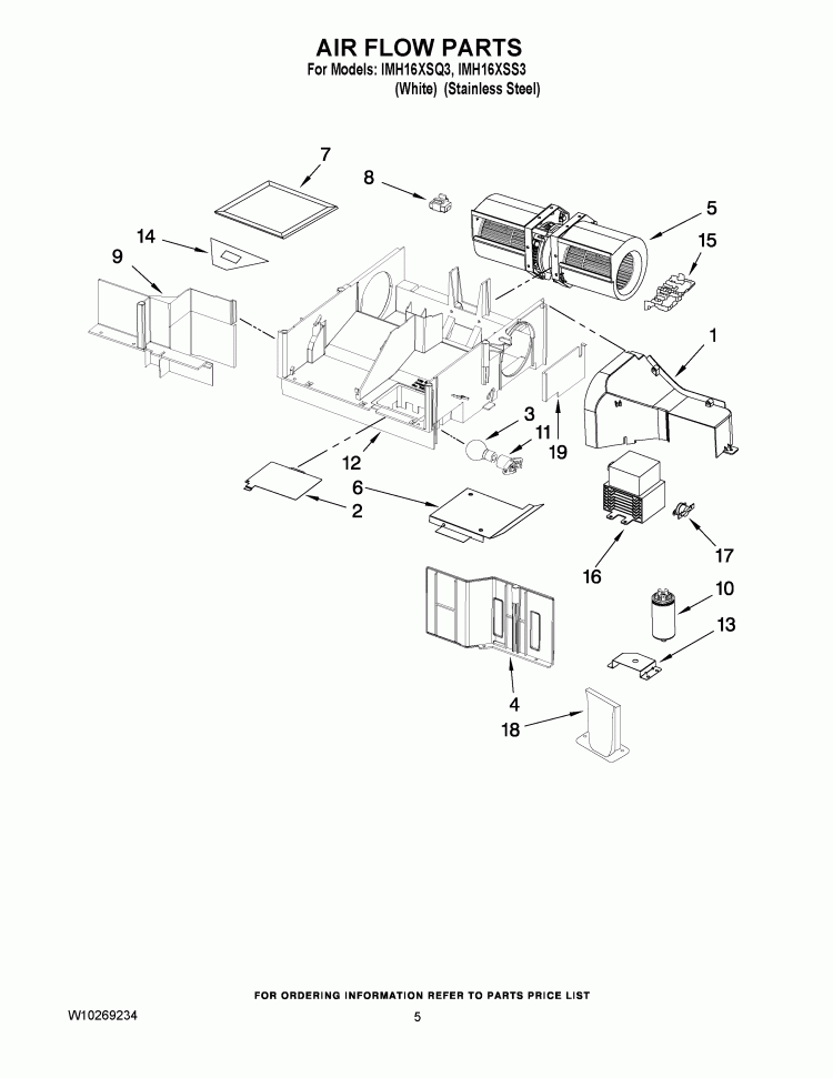 AIR FLOW PARTS Diagram and Parts List for IMH16XSQ3  Whirlpool Microwave