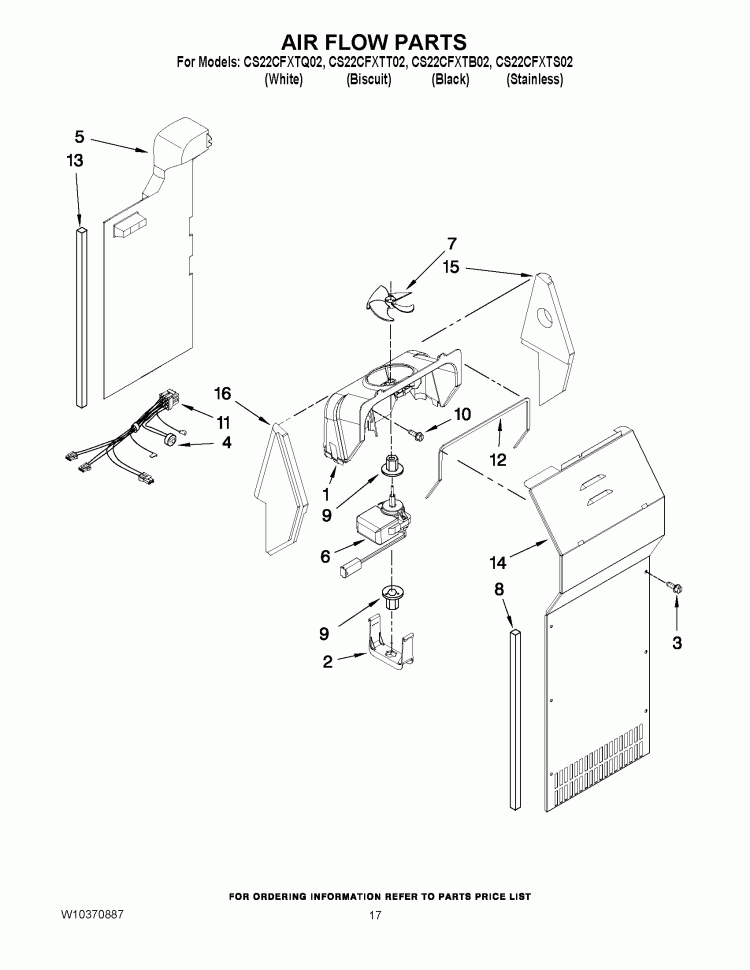 AIR FLOW PARTS Diagram and Parts List for CS22CFXTS02  Crosley Refrigerator