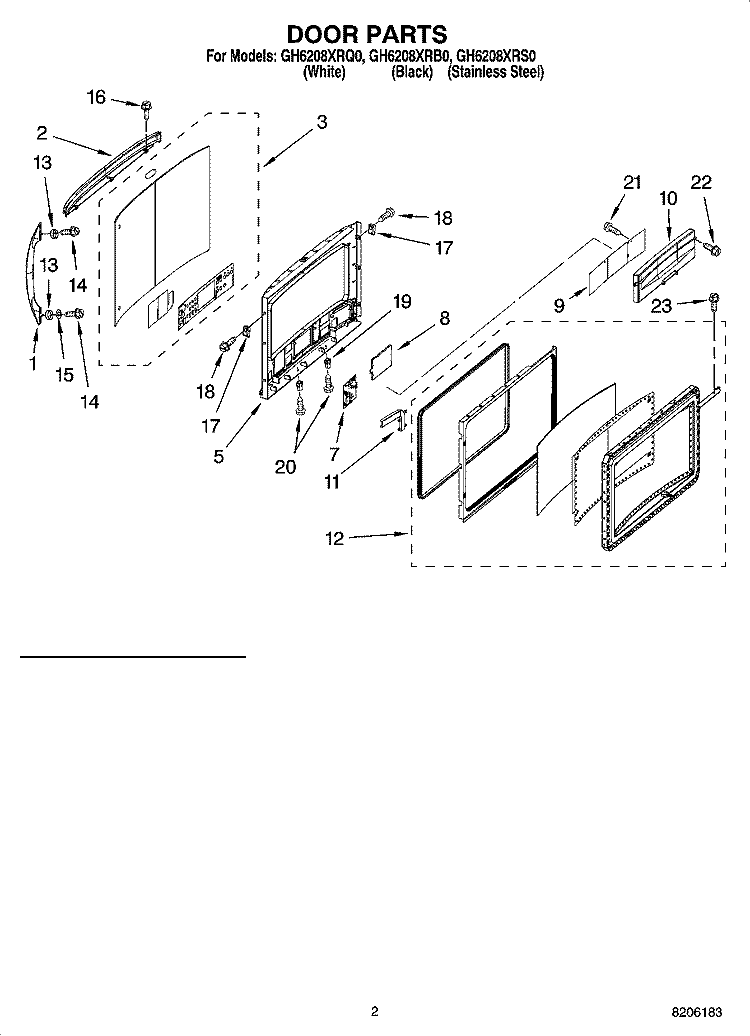 DOOR PARTS Diagram and Parts List for GH6208XRS0  Whirlpool Microwave