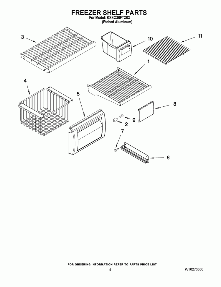 FREEZER SHELF PARTS Diagram and Parts List for KSSO36FTX03  KitchenAid Refrigerator