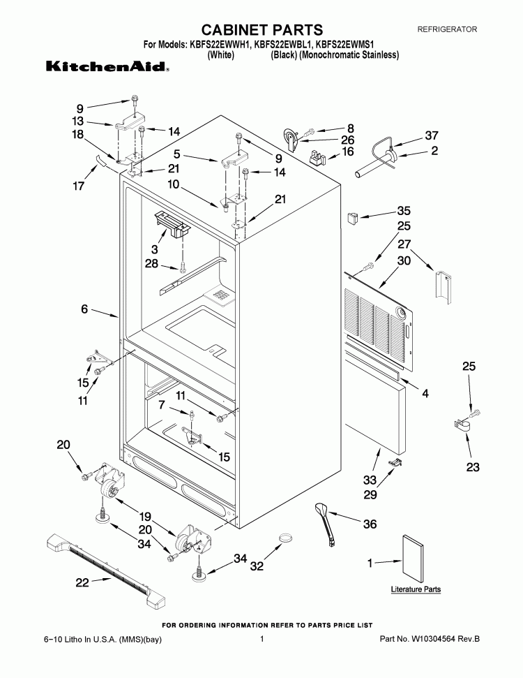 CABINET PARTS Diagram and Parts List for KBFS22EWMS1  KitchenAid Refrigerator