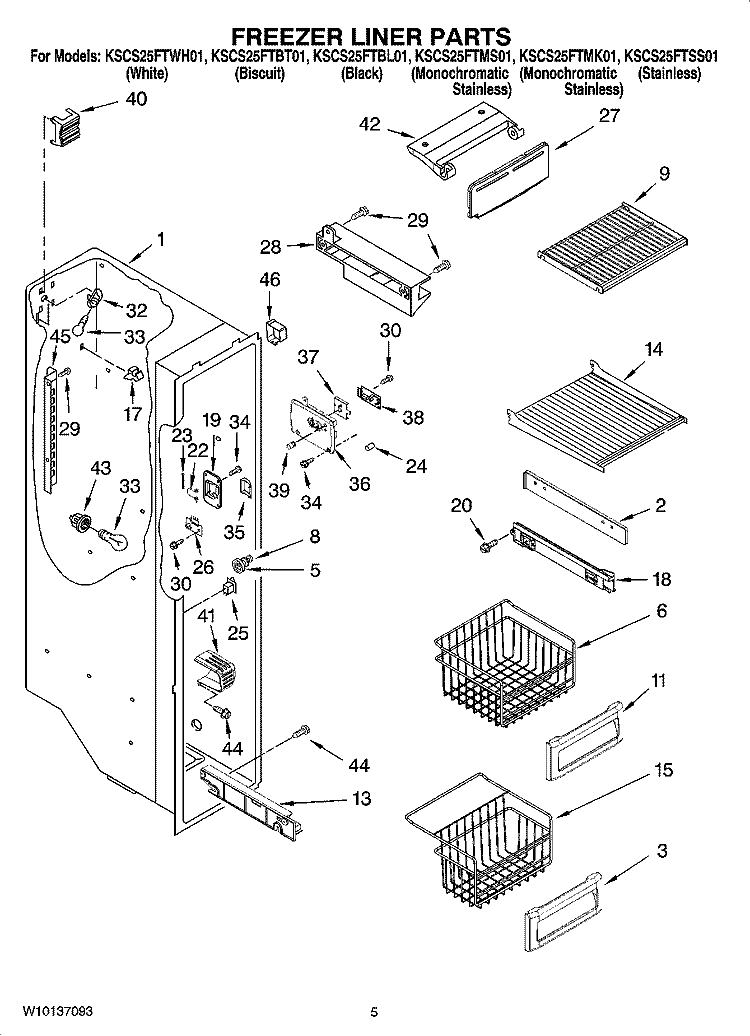 FREEZER LINER PARTS Diagram and Parts List for KSCS25FTMK01  KitchenAid Refrigerator