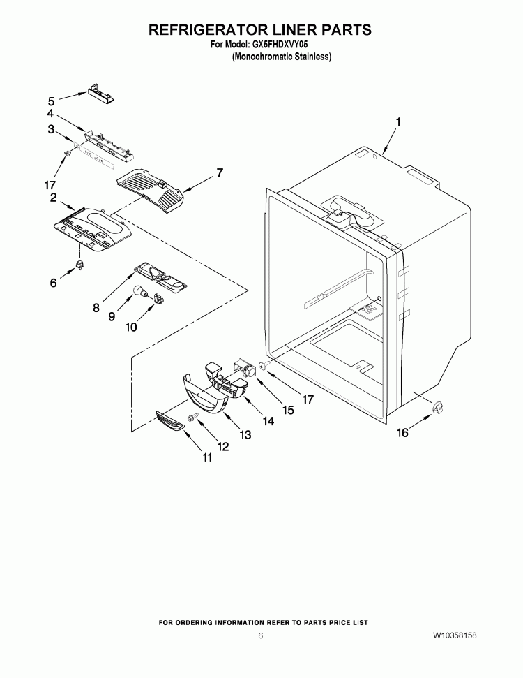 REFRIGERATOR LINER PARTS Diagram and Parts List for GX5FHDXVY05  Whirlpool Refrigerator