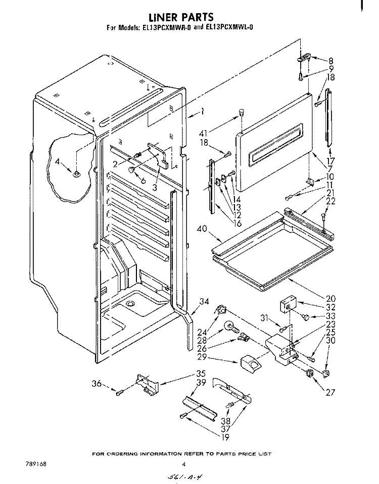LINER , LIT/OPTIONAL Diagram and Parts List for EL13PCXMWL0  Whirlpool Refrigerator