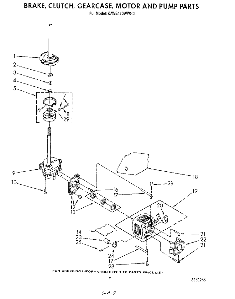 BRAKE, CLUTCH, GEARCASE, MOTOR & PUMP Diagram and Parts List for KAWE460WAL0  KitchenAid Washer