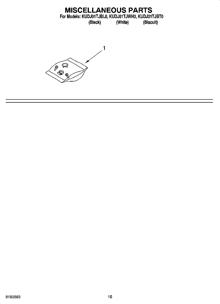 MISCELLANEOUS PARTS OPTIONAL PARTS (NOT INCLUDED) Diagram and Parts List for KUDJ01TJWH0  KitchenAid Dishwasher