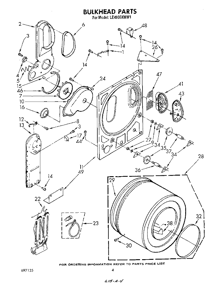 SECTION Diagram and Parts List for LE4905XMW1  Whirlpool Dryer