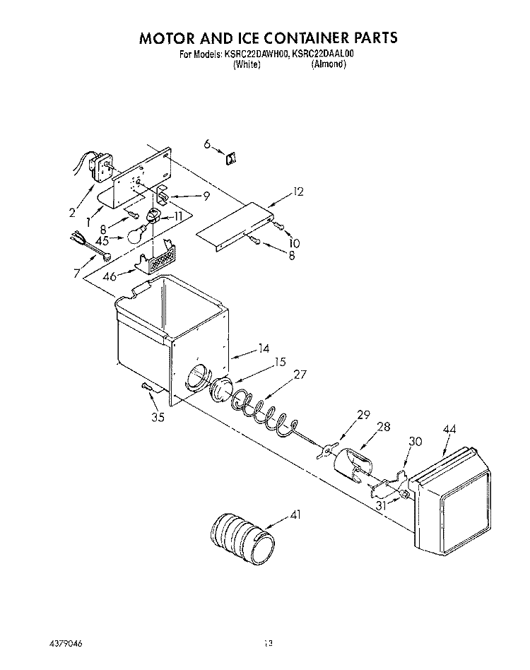 MOTOR AND ICE CONTAINER Diagram and Parts List for KSRC22DAAL00  KitchenAid Refrigerator