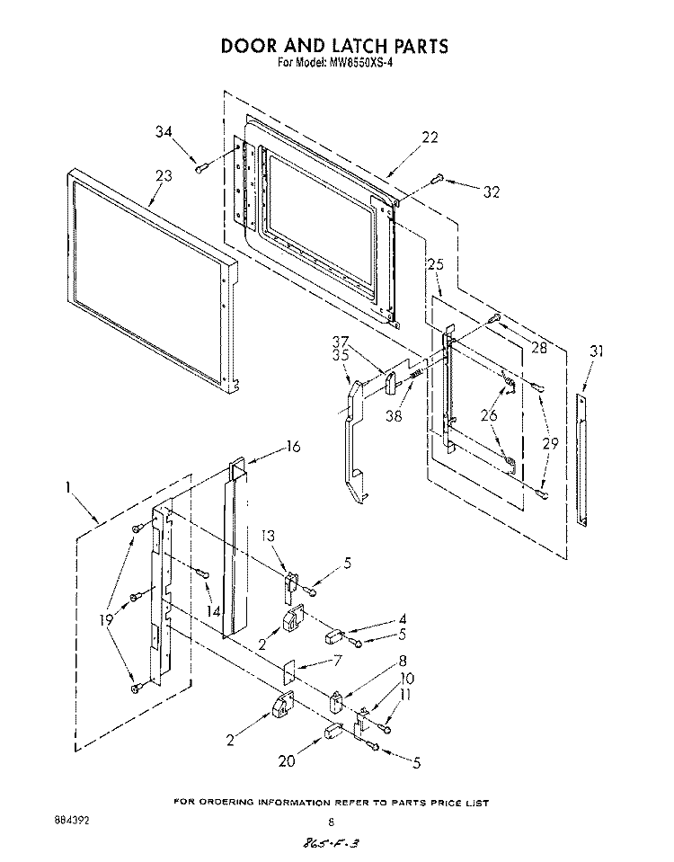 DOOR AND LATCH Diagram and Parts List for MW8550XS4  Whirlpool Microwave