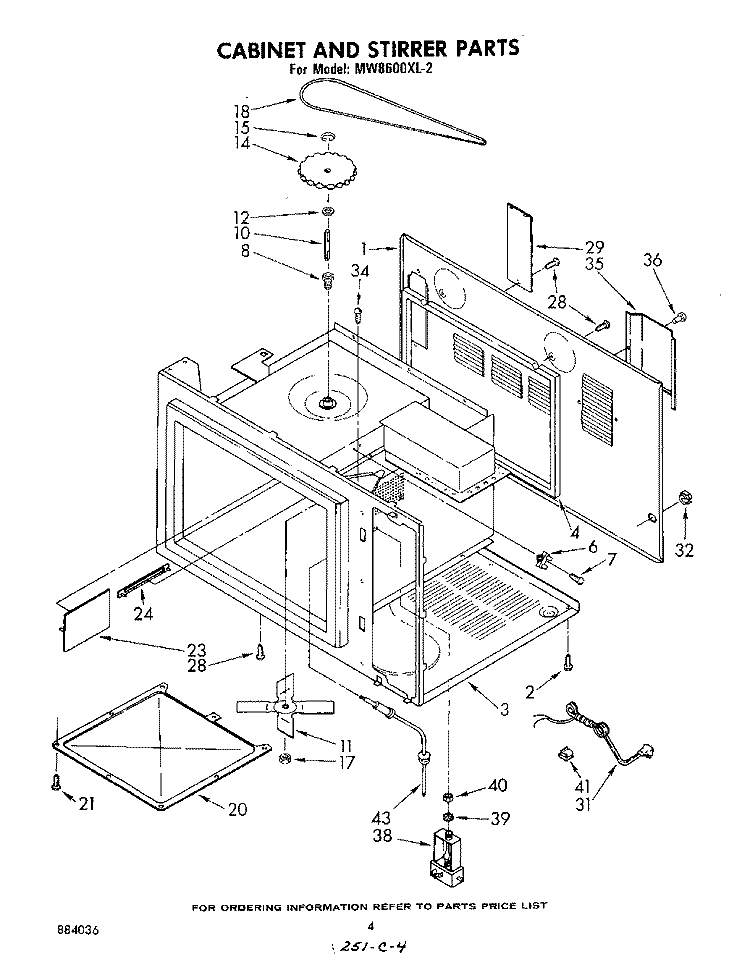 CABINET AND STIRRER Diagram and Parts List for MW8600XL2  Whirlpool Microwave