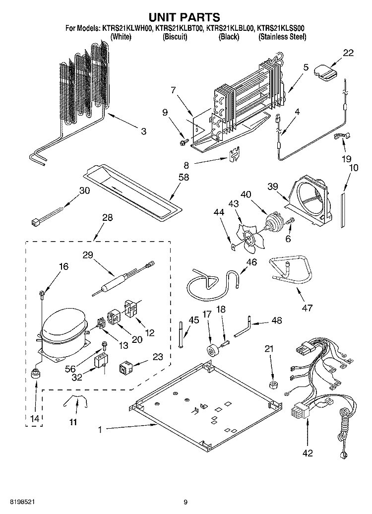 UNIT PARTS Diagram and Parts List for KTRS21KLSS00  KitchenAid Refrigerator