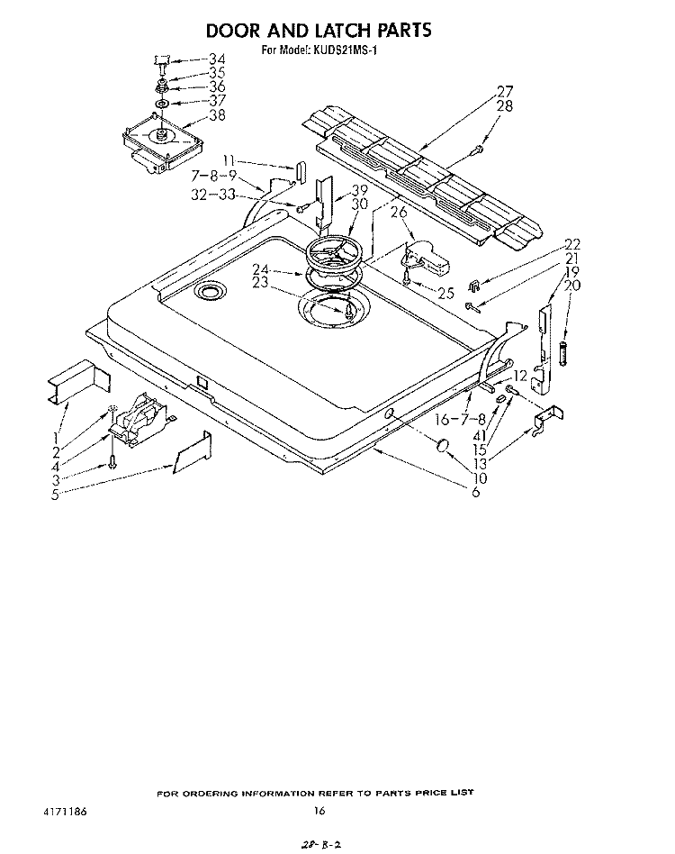 DOOR AND LATCH Diagram and Parts List for KUDS21MS1  KitchenAid Dishwasher