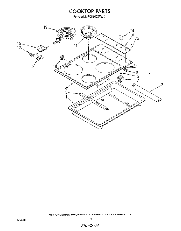 SECTION Diagram and Parts List for RC8200XVM1  Whirlpool Cooktop