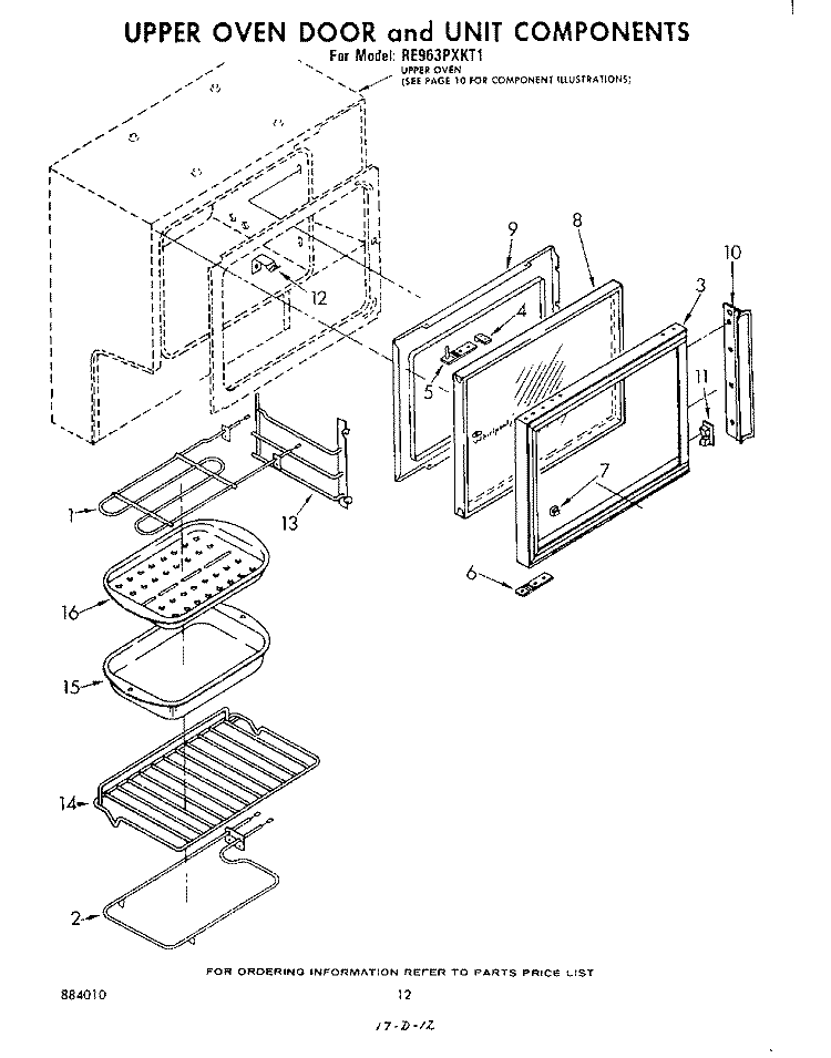 UPPER OVEN DOOR AND UNIT Diagram and Parts List for RE963PXKT1  Whirlpool Range
