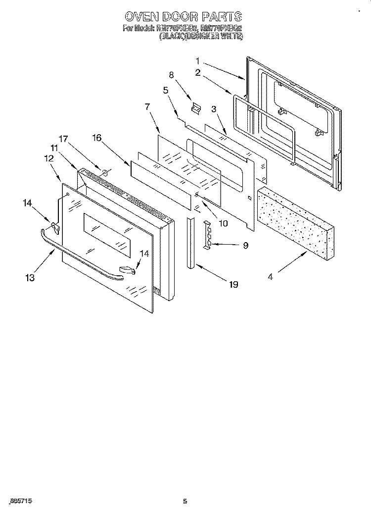 OVEN DOOR Diagram and Parts List for RM770PXBB2  Whirlpool Wall Oven