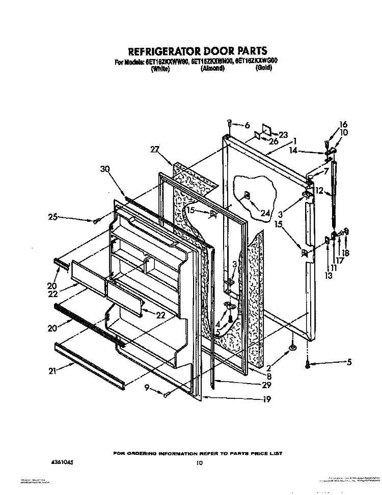 REFRIGERATOR DOOR Diagram and Parts List for 6ET16ZKXWG00  Whirlpool Refrigerator