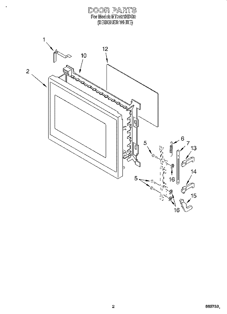 DOOR Diagram and Parts List for MT7076XDQ0  Whirlpool Microwave