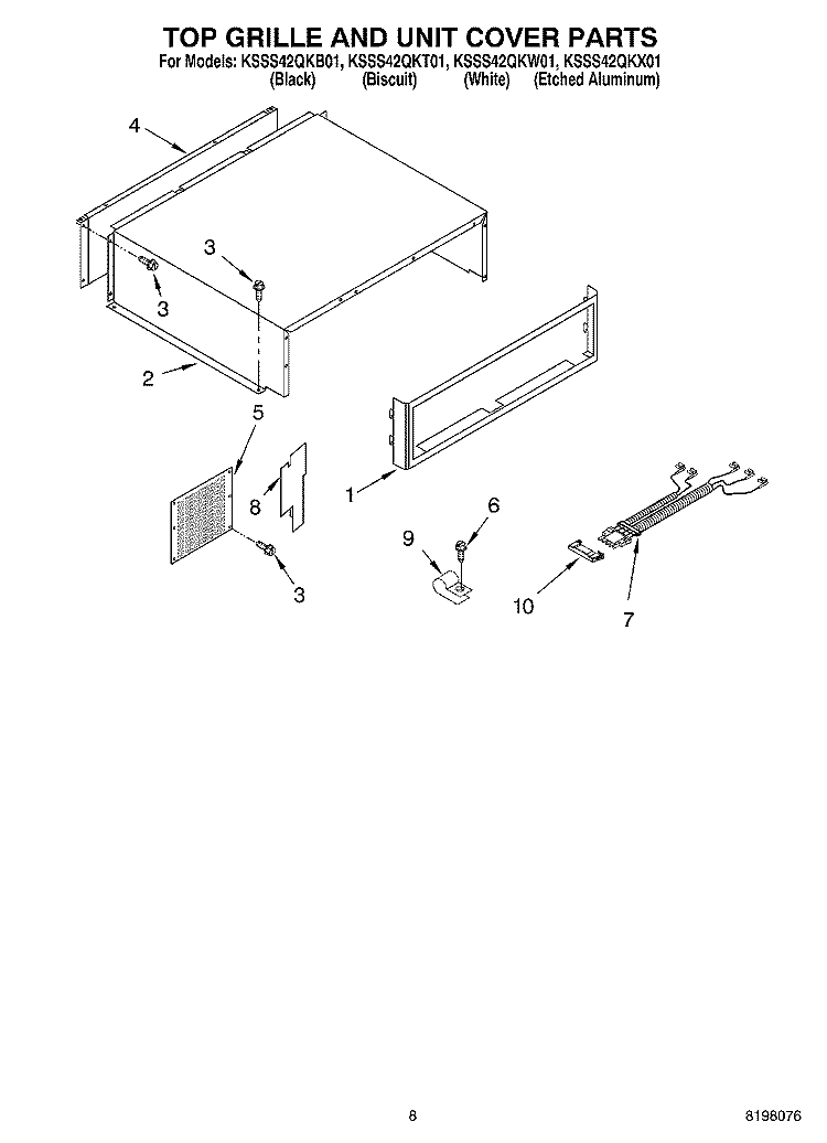 TOP GRILLE AND UNIT COVER Diagram and Parts List for KSSS42QKW01  KitchenAid Refrigerator