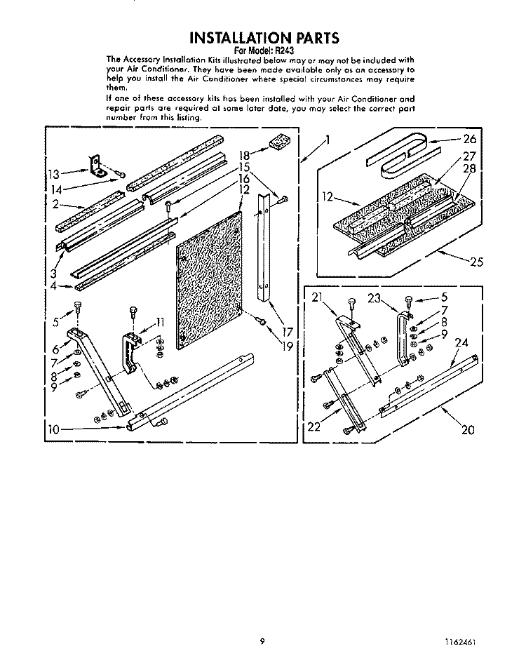 INSTALLATION Diagram and Parts List for BFR243  Whirlpool Air Conditioner