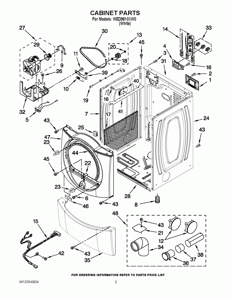 CABINET PARTS Diagram and Parts List for WED9610XW0  Whirlpool Dryer