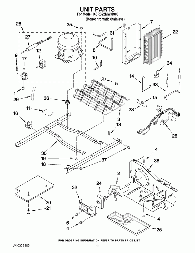 UNIT PARTS Diagram and Parts List for KSRS22MWMS00  KitchenAid Refrigerator