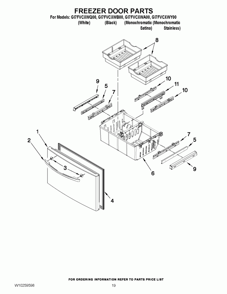 FREEZER DOOR PARTS Diagram and Parts List for GI7FVCXWQ00  Whirlpool Refrigerator