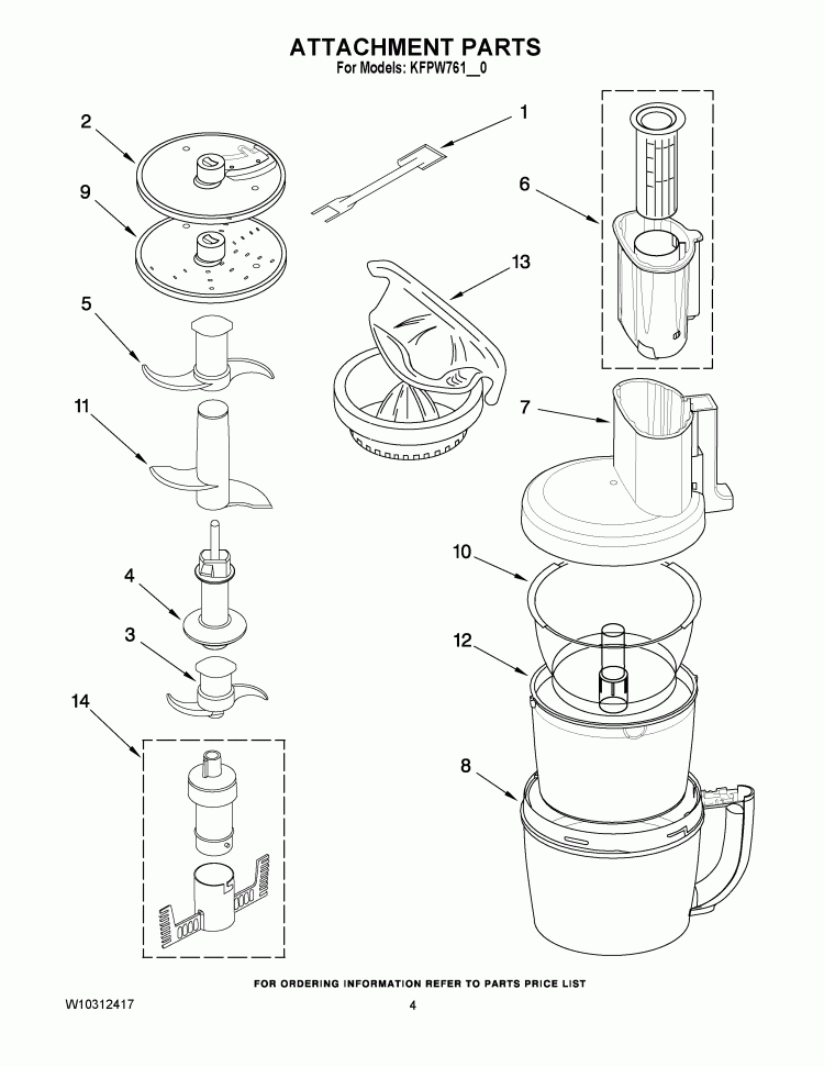 ATTACHMENT PARTS Diagram and Parts List for KFPW761OB0  KitchenAid Food Processor
