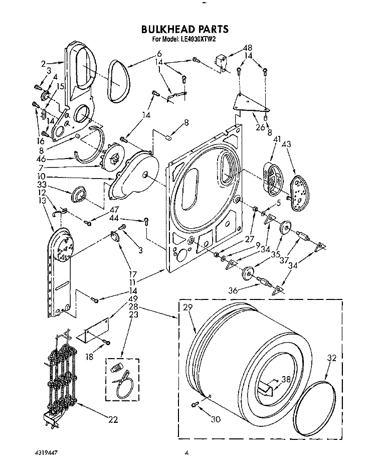SECTION Diagram and Parts List for LE4930XTW2  Whirlpool Dryer