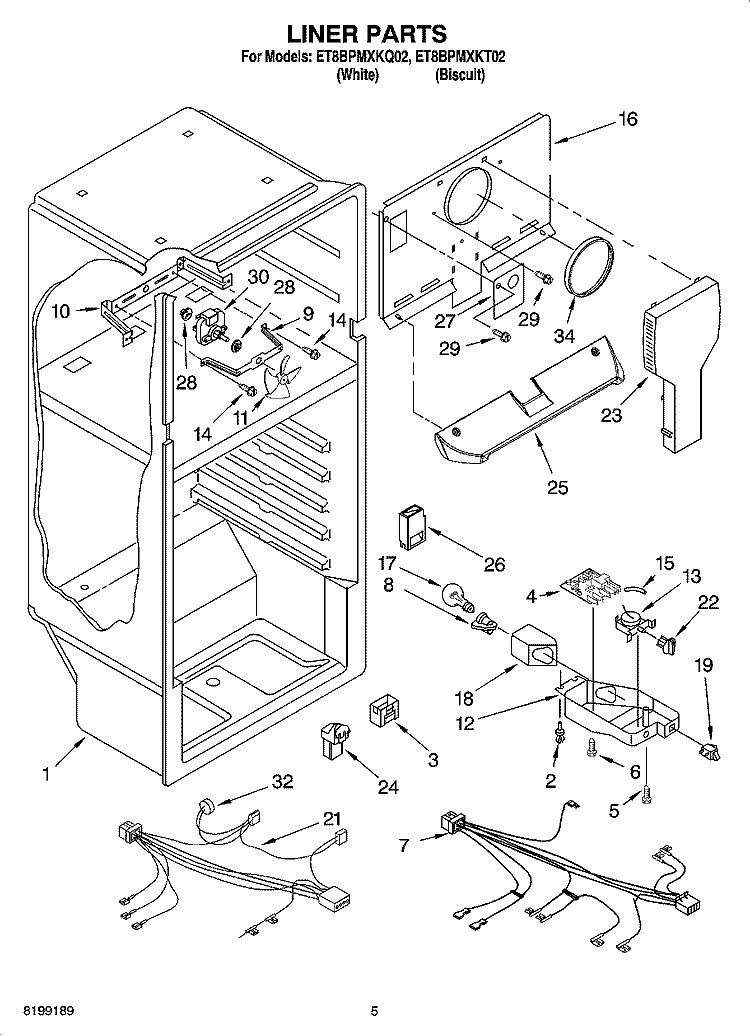 LINER PARTS Diagram and Parts List for ET8BPMXKT02  Whirlpool Refrigerator