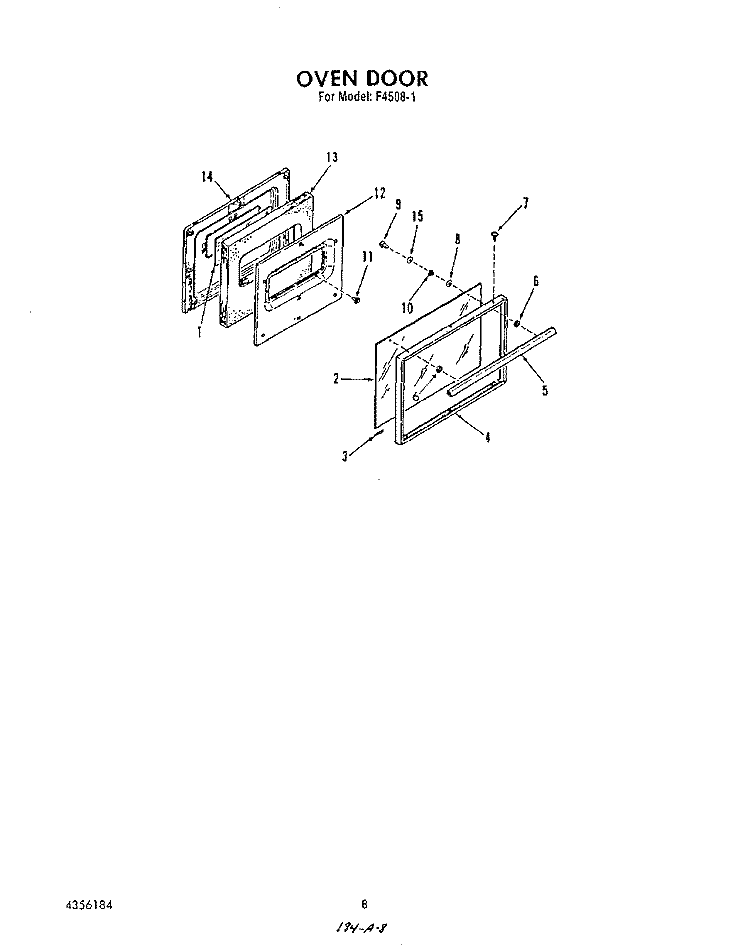 OVEN DOOR Diagram and Parts List for F4508^1  Whirlpool Range
