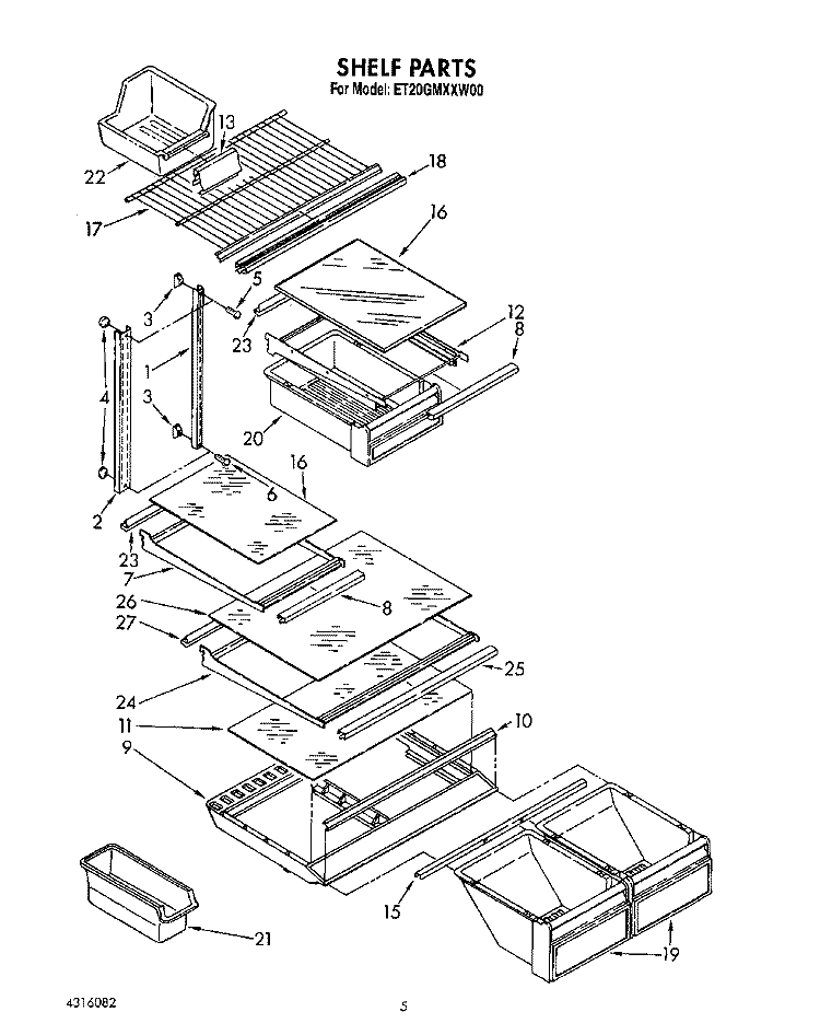 SHELF Diagram and Parts List for ET20GMXXW00  Whirlpool Refrigerator