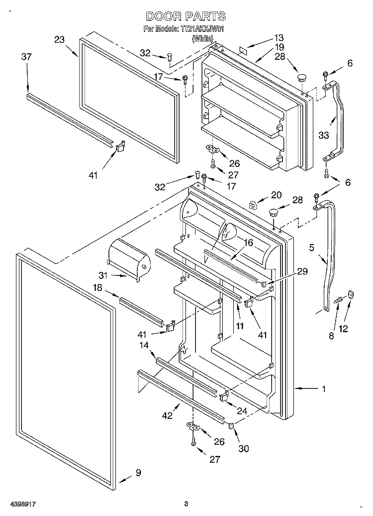 DOOR Diagram and Parts List for TT21AKXJW01  Estate Refrigerator