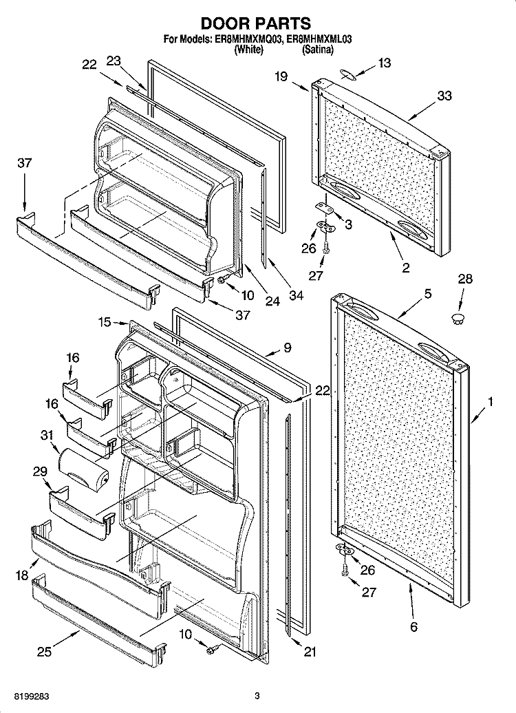 DOOR PARTS Diagram and Parts List for ER8MHMXML03  Whirlpool Refrigerator
