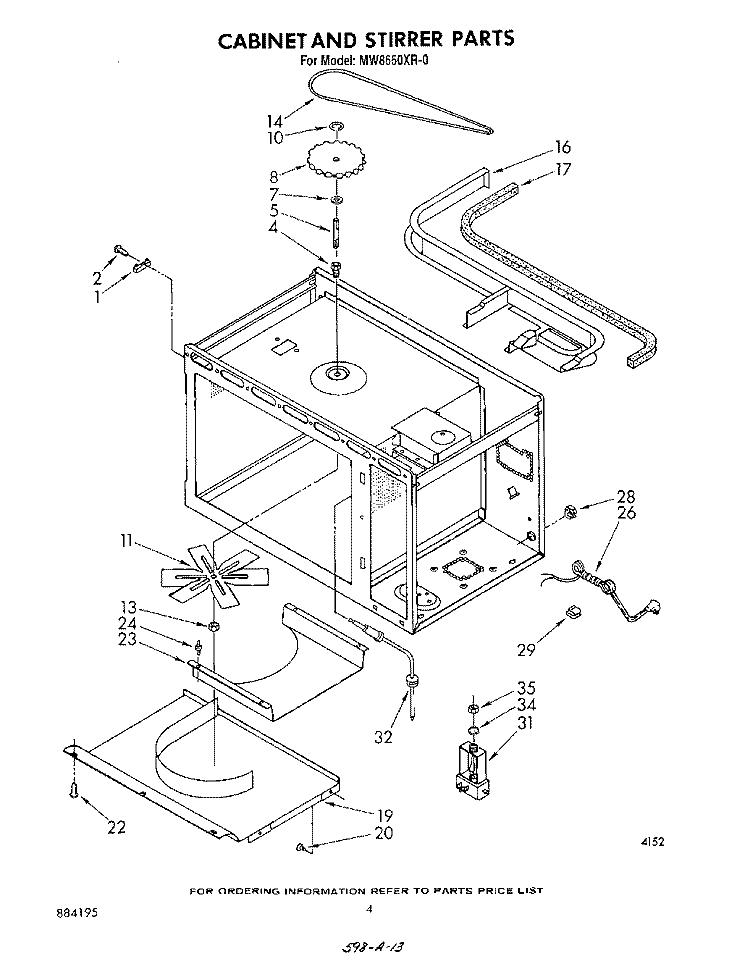 CABINET AND STIRRER Diagram and Parts List for MW8650XR0  Whirlpool Microwave