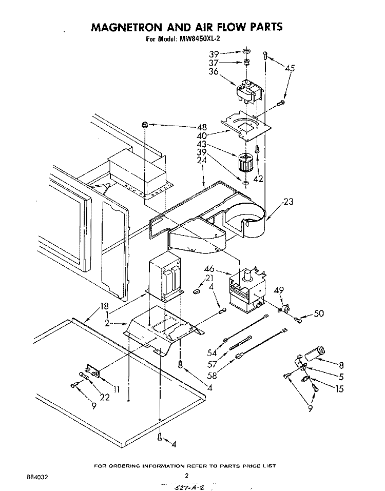 MAGNETRON AND AIR FLOW Diagram and Parts List for MW8450XL2  Whirlpool Microwave