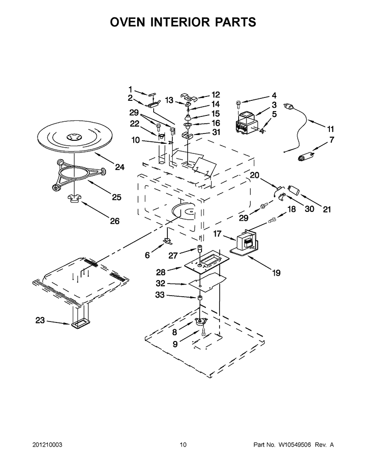 OVEN INTERIOR PARTS Diagram and Parts List for KBMS1454BBL0  KitchenAid Microwave