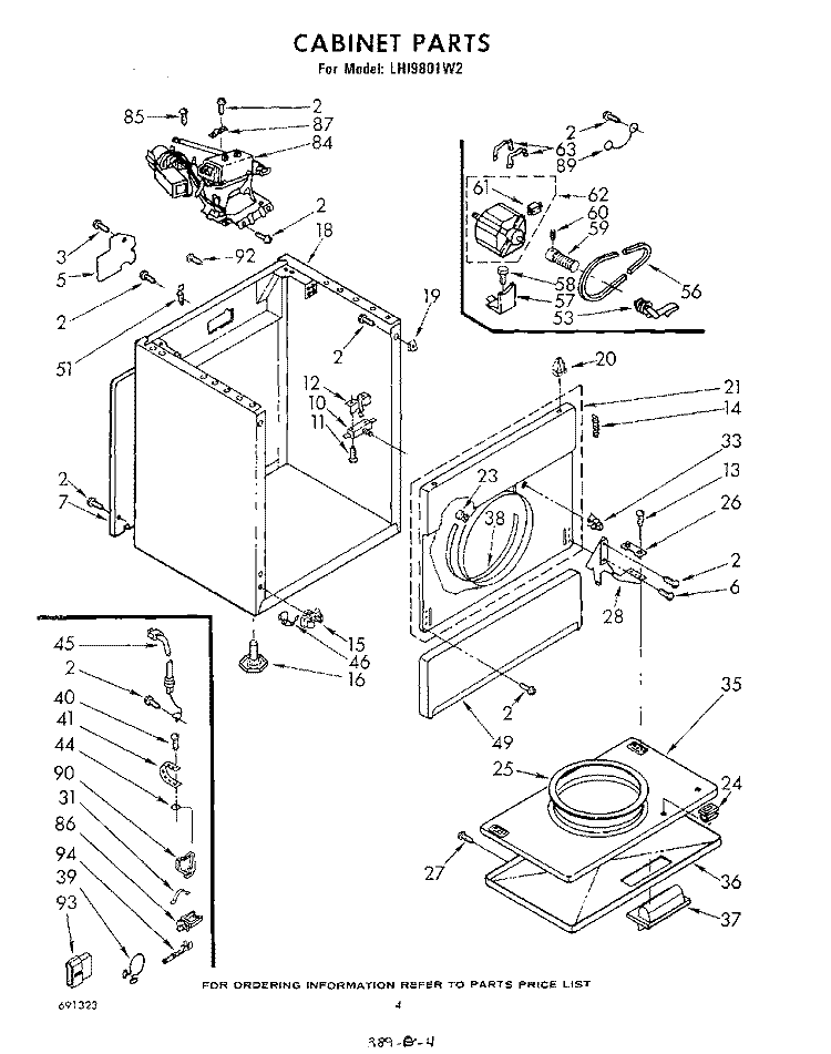 CABINET Diagram and Parts List for LHI9801W2  Whirlpool Dryer