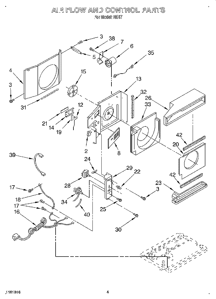 AIRFLOW AND CONTROL Diagram and Parts List for R517  Whirlpool Air Conditioner