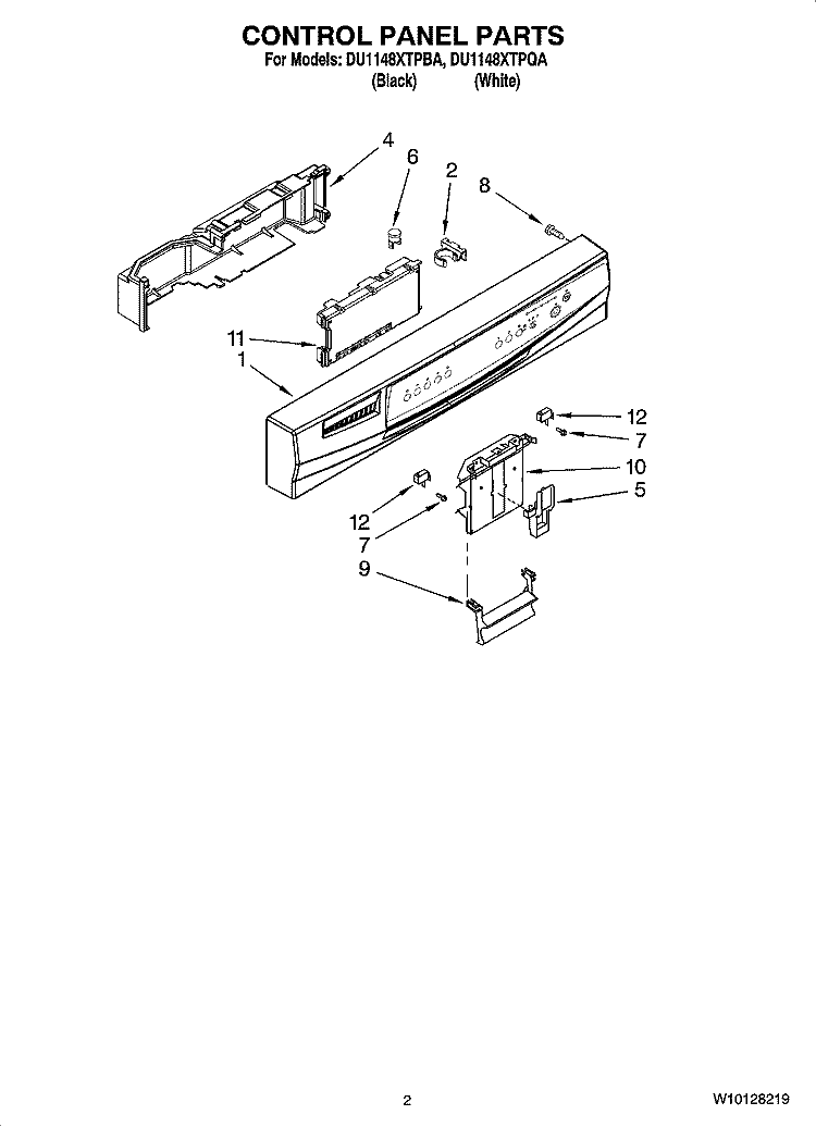 CONTROL PANEL PARTS Diagram and Parts List for DU1148XTPBA  Whirlpool Dishwasher
