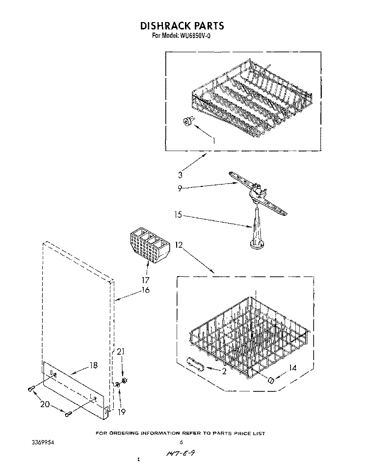DISHRACK Diagram and Parts List for WU6850V0  Roper Dishwasher