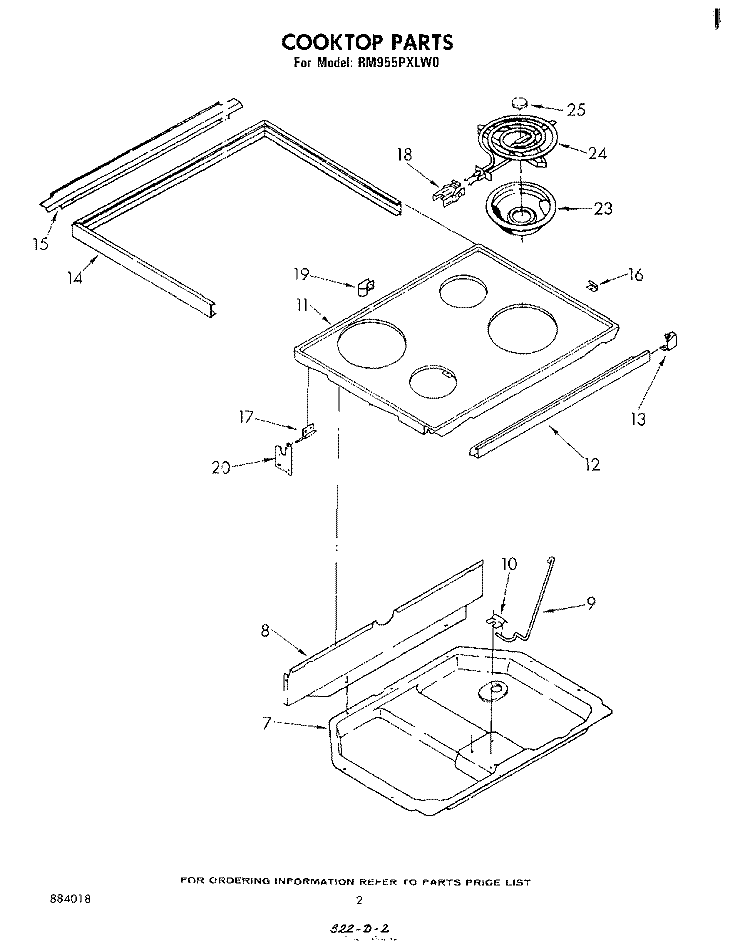COOKTOP Diagram and Parts List for RM955PXLW0  Whirlpool Microwave Oven Combo