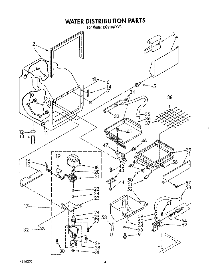 WATER DISTRIBUTION Diagram and Parts List for EC510WXV0  Whirlpool Ice Maker