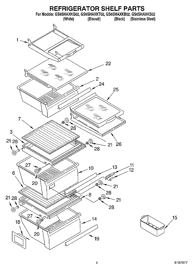 REFRIGERATOR SHELF Diagram and Parts List for GS6SHAXKB02  Whirlpool Refrigerator