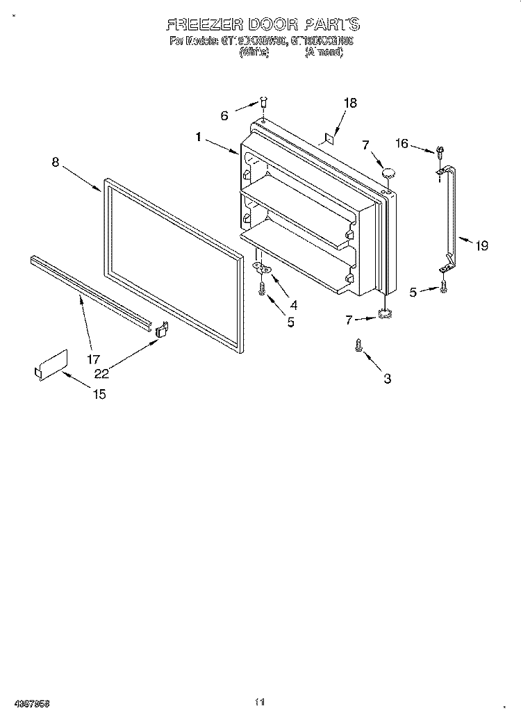 FREEZER DOOR, LIT/OPTIONAL Diagram and Parts List for GT19DKXGN00  Whirlpool Refrigerator