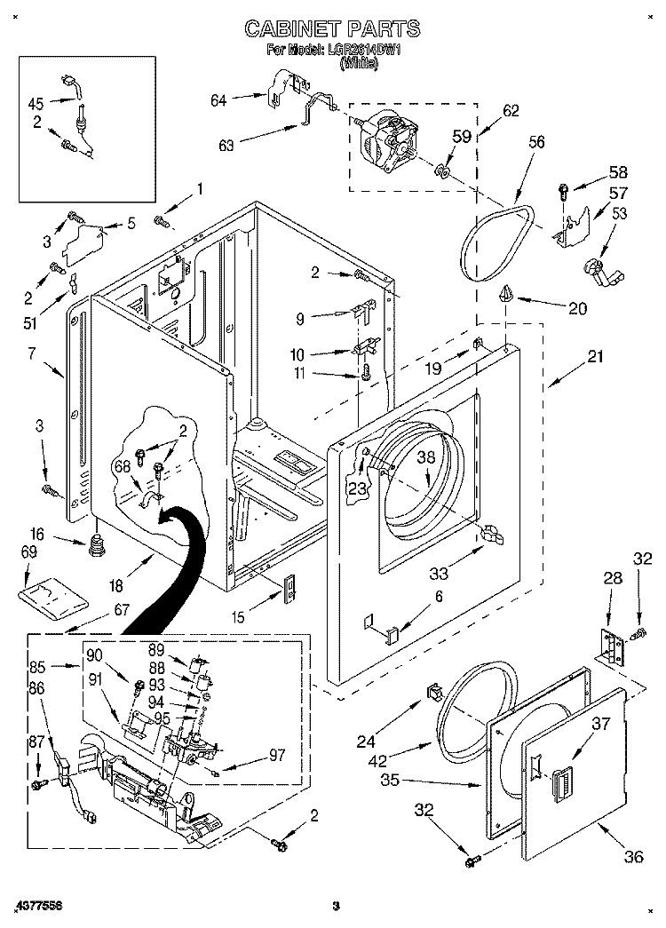 CABINET Diagram and Parts List for LGR2614DW1  Whirlpool Dryer